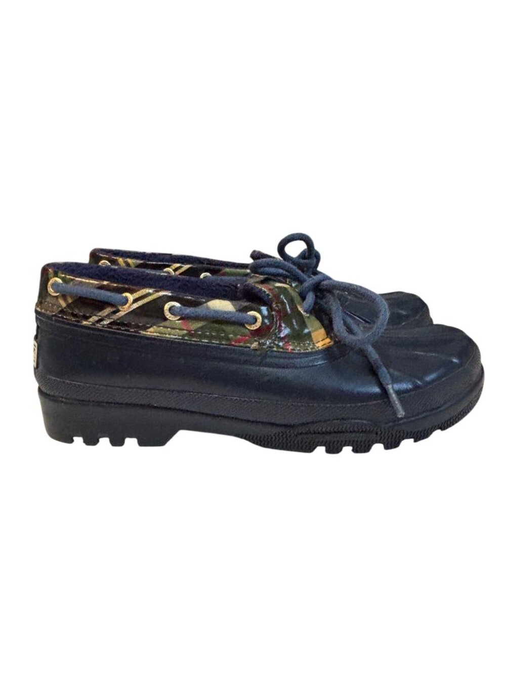 Sperry Top-Sider Womens Waterproof Rubber Duck Boots With Plaid Design 6 Navy & - Picture 9 of 13